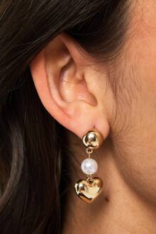 Parel & Hart Detail Drop Oorbellen, Gold - ONE SIZE