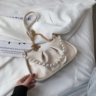 Parel Kralen Zachte Lederen Crossbody Tas Voor Vrouwen Zomer Branded Trendy Schouder Handtassen En Portemonnees Beige