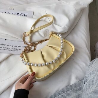Parel Kralen Zachte Lederen Crossbody Tas Voor Vrouwen Zomer Branded Trendy Schouder Handtassen En Portemonnees geel