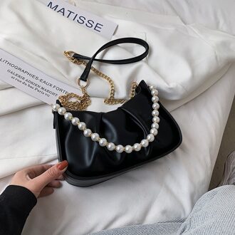 Parel Kralen Zachte Lederen Crossbody Tas Voor Vrouwen Zomer Branded Trendy Schouder Handtassen En Portemonnees zwart