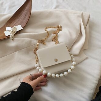 Parel Mini Pu Lederen Crossbody Tassen Voor Vrouwen Ketting Schouder Handtassen En Portemonnees Vrouwelijke Reizen Cross Body Bag Beige