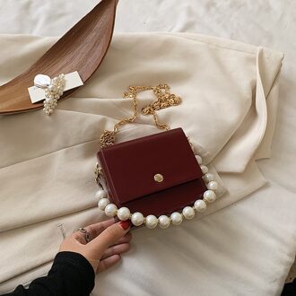 Parel Mini Pu Lederen Crossbody Tassen Voor Vrouwen Ketting Schouder Handtassen En Portemonnees Vrouwelijke Reizen Cross Body Bag Bourgondië