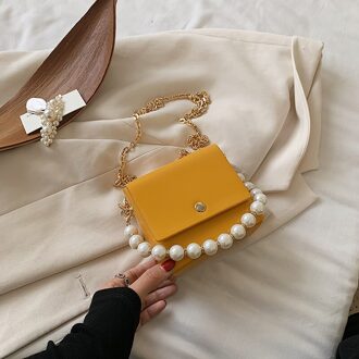 Parel Mini Pu Lederen Crossbody Tassen Voor Vrouwen Ketting Schouder Handtassen En Portemonnees Vrouwelijke Reizen Cross Body Bag geel