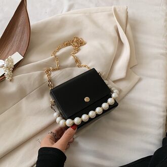 Parel Mini Pu Lederen Crossbody Tassen Voor Vrouwen Ketting Schouder Handtassen En Portemonnees Vrouwelijke Reizen Cross Body Bag zwart