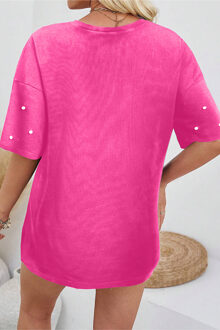 Parelsieraden Korte Mouwen Top Stoffig Roze