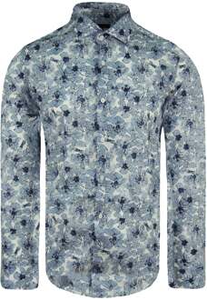 Paris Slim Bedrukt Heren Blauw Overhemd