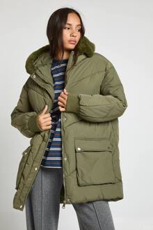 Parka Met Capuchon En Nepbont, Khaki - 40