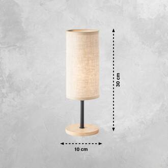 Parma tafellamp, beige, linnen/hout, 30 cm hoog, E14 beige, natuurlijke eikenkleur, zwart
