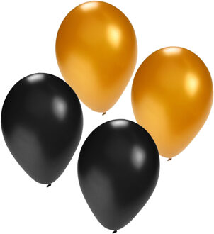 Party ballonnen - zwart en goud - 60x stuks - feestartikelen - versiering