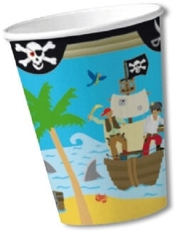 Party bekers piraten eiland thema - 16x stuks - Kinderverjaardag feestartikelen - karton