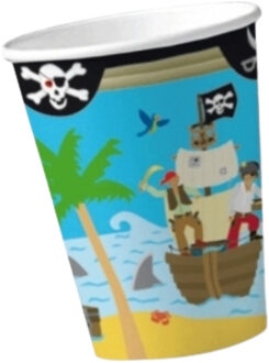 Party bekers piraten eiland thema - 8x stuks - Kinderverjaardag feestartikelen - karton