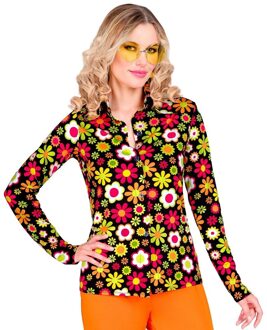 Party Blouse 60's Bloemen Dames Zwart, Multikleur - Print