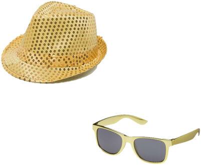 Party carnaval verkleed hoedje en feestbril goud metallic