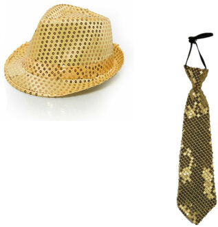 Party carnaval verkleed hoedje en stropdas goud glitters