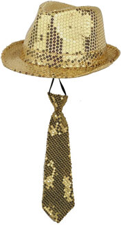 Party carnaval verkleed hoedje en stropdas goud glitters