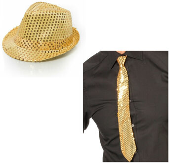 Party carnaval verkleed hoedje en stropdas goud glitters