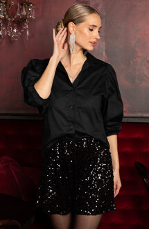 Party: Classic Pofmouwen Blouse Katoen Zwart