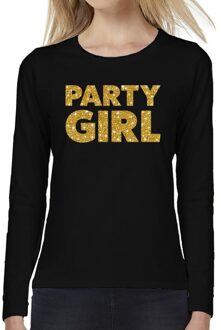 Party Girl goud glitter t-shirt long sleeve zwart voor dames 2XL