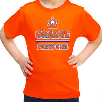 Party girl verkleed t-shirt - Koningsdag - oranje - voor meisjes 122-128 (S) - Feestshirts