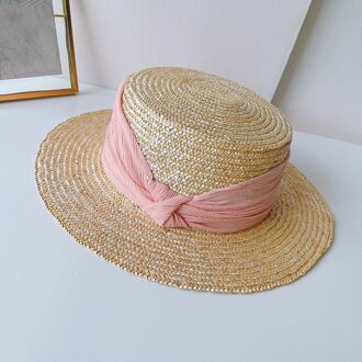 Party Hoed Klassieke Effen Kleur Strik Stro Hoeden Lente Zomer Vrouwen Platte Zonnehoed Chapeu Feminino 1