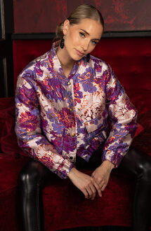 Party: Jacquard Bomberjacket Flower Paars