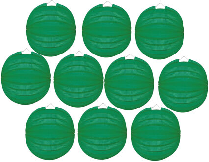 Party Lampion van papier - 10x - ronde vorm - groen - Dia 22 cm