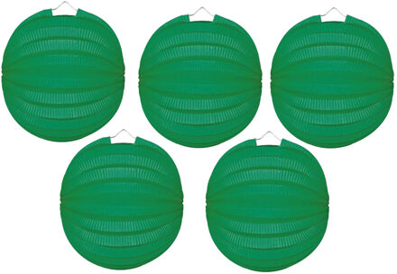 Party Lampion van papier - 5x - ronde vorm - groen - Dia 22 cm