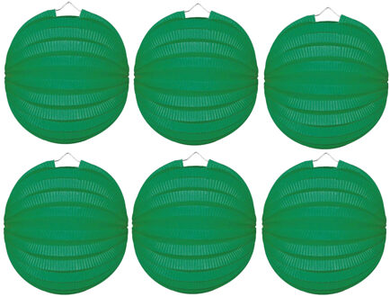 Party Lampion van papier - 6x - ronde vorm - groen - Dia 22 cm