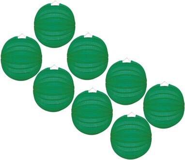 Party Lampion van papier - 8x - ronde vorm - groen - Dia 22 cm