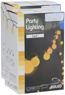 Party lighting buitenverlichting - 2x - lichtsnoer - 80 lampjes - 16 meter - warm-wit - led