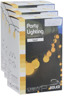 Party lighting buitenverlichting - 3x - lichtsnoer - 80 lampjes - 16 meter - warm-wit - led