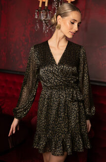 Party: Luxury V-Hals Jurk Leopard Gold