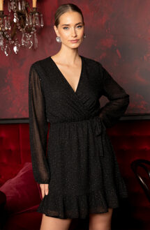 Party: Luxury V-Hals Jurk Zwart Glitter