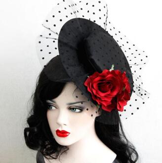 Party Mini Top Hat Rose Bloem Kant Tovenaar Haar Clip Accessoire Goth Hoeden Vintage