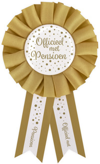 Party Rozet Officieel met Pensioen Goud/Wit Wit - Transparant, Multikleur - Print, Goud - Brons