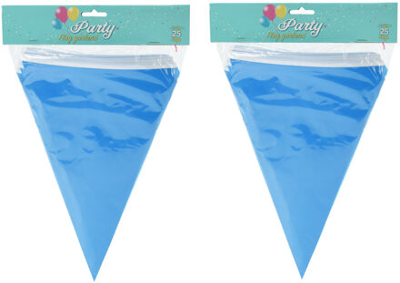 Party Vlaggenlijn - 2x - binnen/buiten - plastic - blauw - 600 cm - 25 vlaggetjes