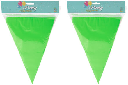 Party Vlaggenlijn - 2x - binnen/buiten - plastic - groen - 600 cm - 25 vlaggetjes