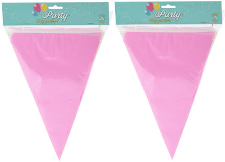 Party Vlaggenlijn - 2x - binnen/buiten - plastic - lichtroze - 600 cm - 25 vlaggetjes