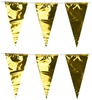 Party Vlaggenlijn - 2x - binnen/buiten - plastic - metallic goud - 6 m - 25 vlaggetjes