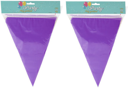 Party Vlaggenlijn - 2x - binnen/buiten - plastic - paars - 600 cm - 25 vlaggetjes