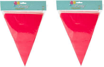Party Vlaggenlijn - 2x - binnen/buiten - plastic - rood - 600 cm - 25 vlaggetjes