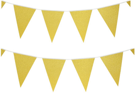 Party Vlaggenlijn - 2x - binnen - papier - glitter goud - 6 m - 25 vlaggetjes