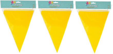 Party Vlaggenlijn - 3x - binnen/buiten - plastic - geel - 600 cm - 25 vlaggetjes