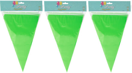 Party Vlaggenlijn - 3x - binnen/buiten - plastic - groen - 600 cm - 25 vlaggetjes