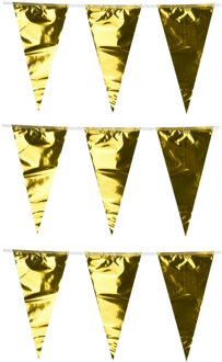 Party Vlaggenlijn - 3x - binnen/buiten - plastic - metallic goud - 6 m - 25 vlaggetjes