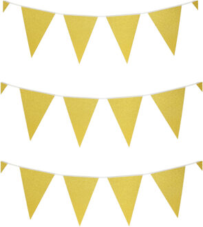 Party Vlaggenlijn - 3x - binnen - papier - glitter goud - 6 m - 25 vlaggetjes