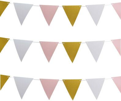 Party Vlaggenlijn - 3x - binnen - papier - roze/goud/wit - 6 m - 25 vlaggetjes