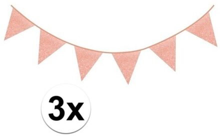 Party vlaggenlijn - 3x - rose goud met glitters - Glitter and Glamour - 600 cm - feestartikelen/vers Goudkleurig