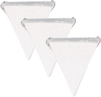 Party vlaggenlijn - 3x - zilver met glitters - Glitter and Glamour - 600 cm - feestartikelen/versier