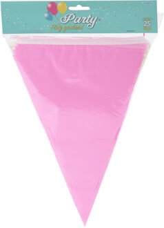 Party Vlaggenlijn - binnen/buiten - plastic - lichtroze - 600 cm - 25 vlaggetjes